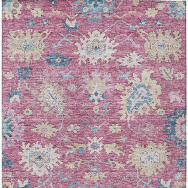 Homeroots 3' Blue Pink And Ivory Floral Washable Area Rug For Indoor And Outdoor Spaces, Durable And Stylish 8' X 10' Polyester 605322