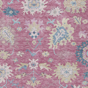 Homeroots 3' Blue Pink And Ivory Floral Washable Area Rug For Indoor And Outdoor Spaces, Durable And Stylish 9' X 12' Polyester 605323