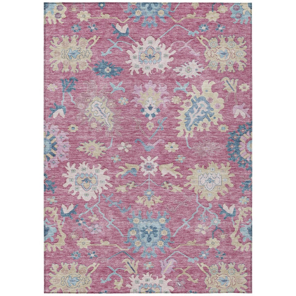 HomeRoots 5' Floral Washable Area Rug in Pink, Ivory & Denim Blue - Stylish, Durable, Indoor/Outdoor Decor 10' X 14' 605324