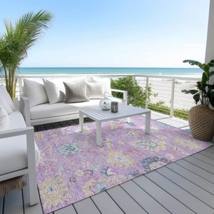 Homeroots 3' Blue Pink And Ivory Floral Washable Area Rug For Indoor And Outdoor Spaces, Durable And Stylish 3' X 5' Polyester 605325