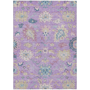 HomeRoots 5' Elegant Floral Washable Area Rug in Purple, Ivory & Denim Blue for Indoor and Outdoor Spaces 8' X 10' 605328