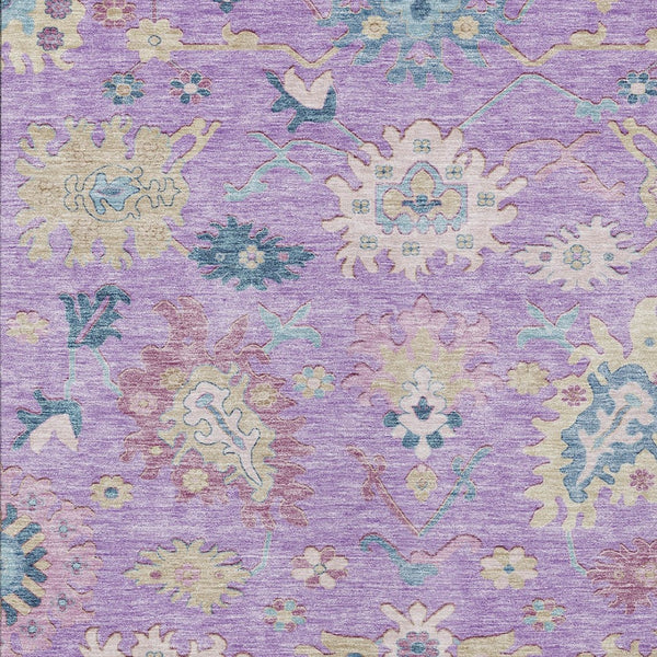 Homeroots 3' Blue Pink And Ivory Floral Washable Area Rug For Indoor And Outdoor Spaces, Durable And Stylish 9' X 12' Polyester 605329