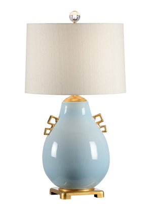 Wildwood Ming Pear-Shaped Table Lamp In Powder Blue Glaze With Geometric Handles And Luxe Gold Leaf Base 60533