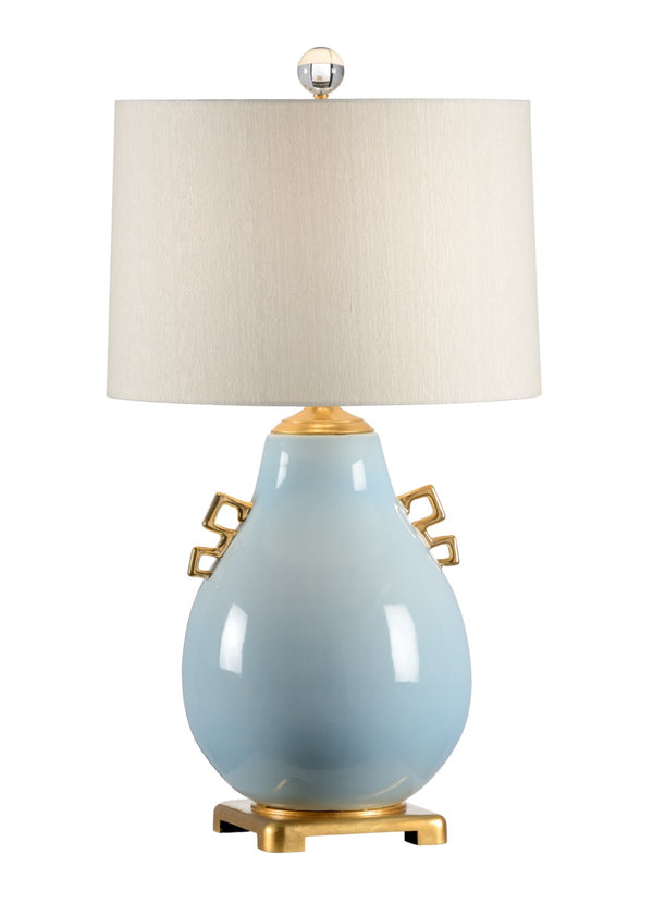 Wildwood Ming Pear-Shaped Table Lamp In Powder Blue Glaze With Geometric Handles And Luxe Gold Leaf Base 60533