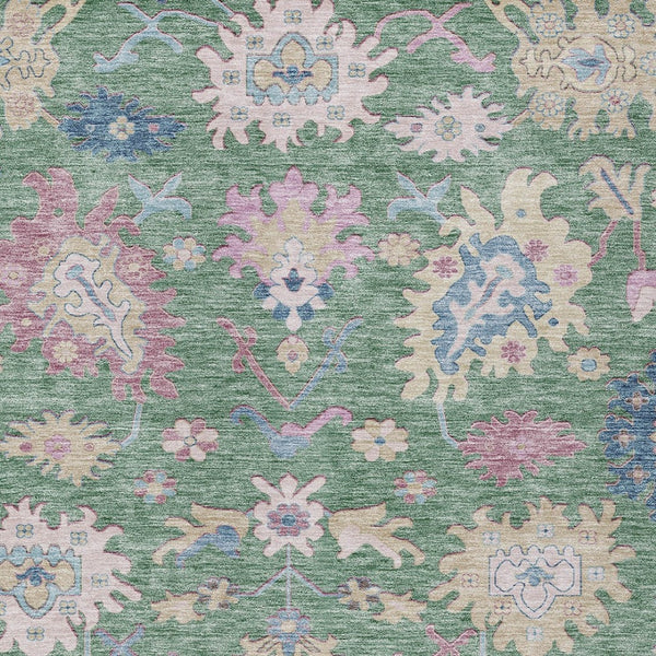 Homeroots 3' Blue Pink And Ivory Floral Washable Area Rug For Indoor And Outdoor Spaces, Durable And Stylish 5' X 8' Polyester 605332