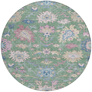 Homeroots 3' Blue Pink And Ivory Floral Washable Area Rug For Indoor And Outdoor Spaces, Durable And Stylish 8' Round Polyester 605333
