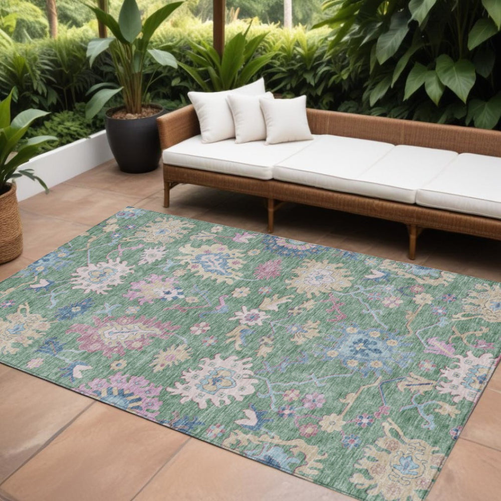 HomeRoots 9' Sage Ivory Pink Floral Area Rug – Washable, Durable, Indoor/Outdoor, Perfect for High-Traffic Spaces 605335