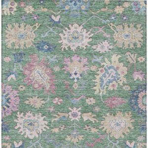 Homeroots 3' Blue Pink And Ivory Floral Washable Area Rug For Indoor And Outdoor Spaces, Durable And Stylish 9' X 12' Polyester 605335