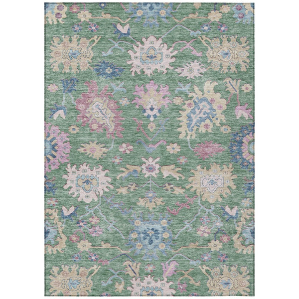 HomeRoots 5' Elegant Sage Ivory and Pink Floral Indoor Outdoor Area Rug – Durable, Washable, Stylish Design 10' X 14' 605336