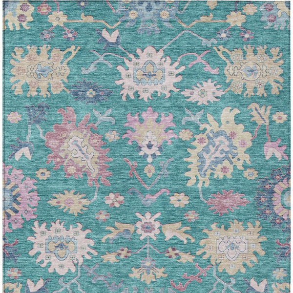 Homeroots 3' Blue Pink And Ivory Floral Washable Area Rug For Indoor And Outdoor Spaces, Durable And Stylish 3' X 5' Polyester 605337