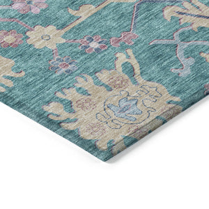 Homeroots 3' Blue Pink And Ivory Floral Washable Area Rug For Indoor And Outdoor Spaces, Durable And Stylish 3' X 5' Polyester 605337