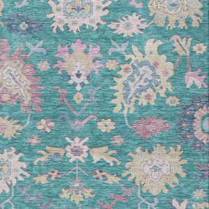 Homeroots 3' Blue Pink And Ivory Floral Washable Area Rug For Indoor And Outdoor Spaces, Durable And Stylish 5' X 8' Polyester 605338