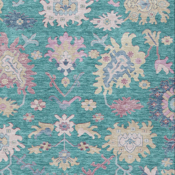 Homeroots 3' Blue Pink And Ivory Floral Washable Area Rug For Indoor And Outdoor Spaces, Durable And Stylish 5' X 8' Polyester 605338