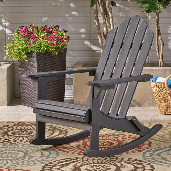 English Elm Christopher Knight Home® - HOLLYWOOD Acacia Wood Adirondack Rocking Chair with Long Rockers, Weather-Resistant, Cozy Cottage Vibe DARK GREY 38.75 L x 28 W x 9 H 62398.00DGRY