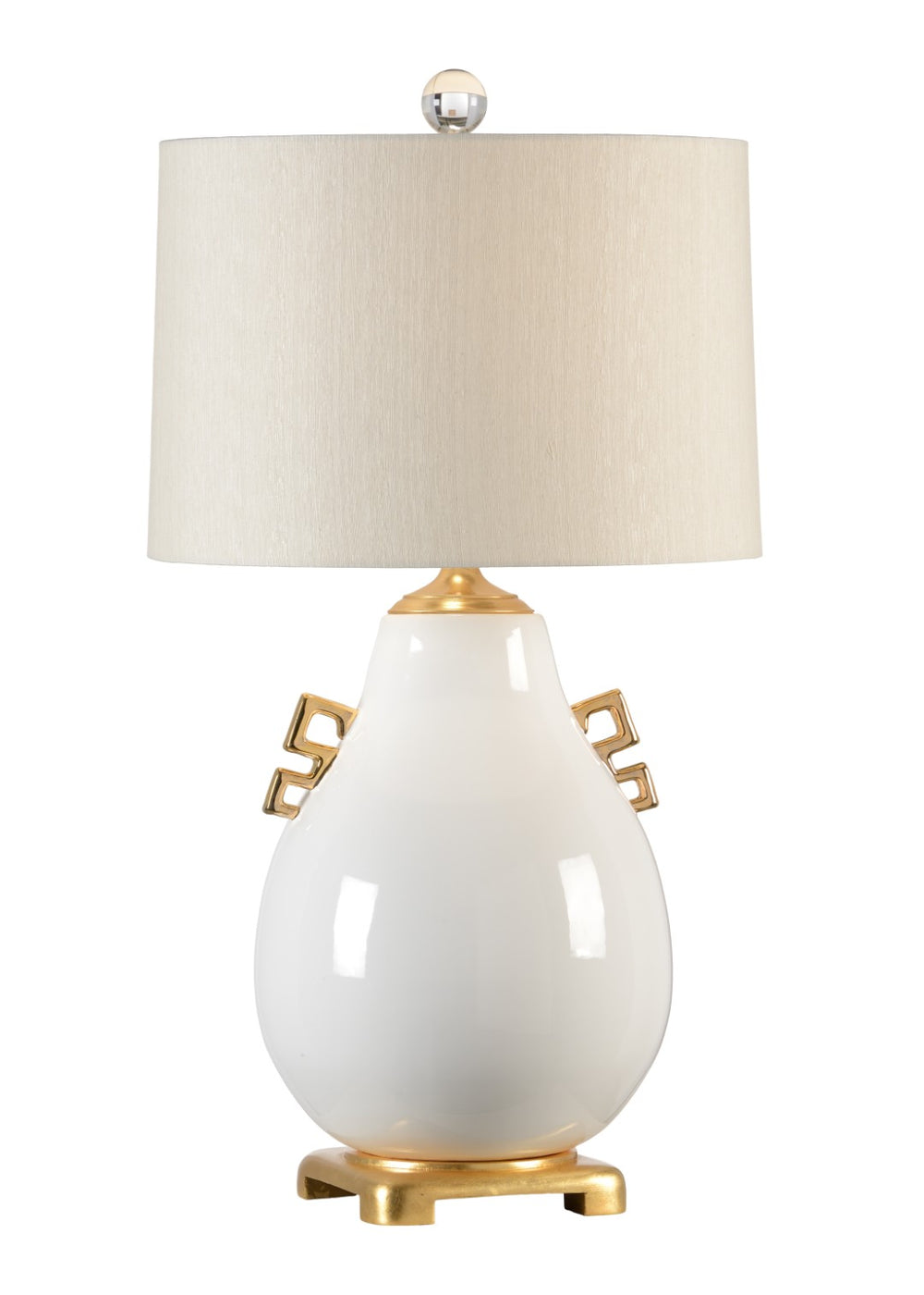 Wildwood Ming Snow Pear-Shaped Ceramic Table Lamp With Gold Leaf Base, Drum Shade — Timeless Luxe Accent 60534