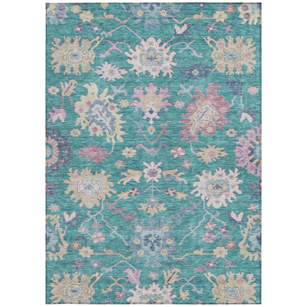 Homeroots 3' Blue Pink And Ivory Floral Washable Area Rug For Indoor And Outdoor Spaces, Durable And Stylish 8' X 10' Polyester 605340