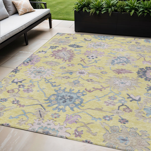 Homeroots 3' Blue Pink And Ivory Floral Washable Area Rug For Indoor And Outdoor Spaces, Durable And Stylish 5' X 8' Polyester 605344