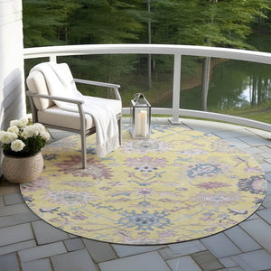Homeroots 3' Blue Pink And Ivory Floral Washable Area Rug For Indoor And Outdoor Spaces, Durable And Stylish 8' Round Polyester 605345