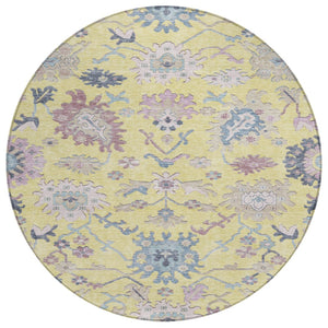 HomeRoots 5' Indoor/Outdoor Floral Area Rug in Yellow, Lavender & Denim Blue - Washable, Durable & Stylish 8' Round 605345
