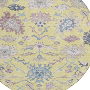 Homeroots 3' Blue Pink And Ivory Floral Washable Area Rug For Indoor And Outdoor Spaces, Durable And Stylish 8' Round Polyester 605345