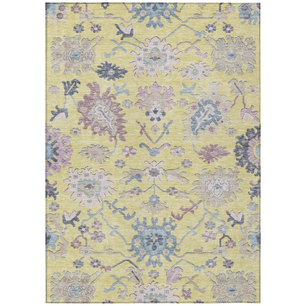 HomeRoots 9' X 12' Floral Yellow Lavender Denim Blue Washable Rug - Perfect for Indoor & Outdoor Spaces! 605347