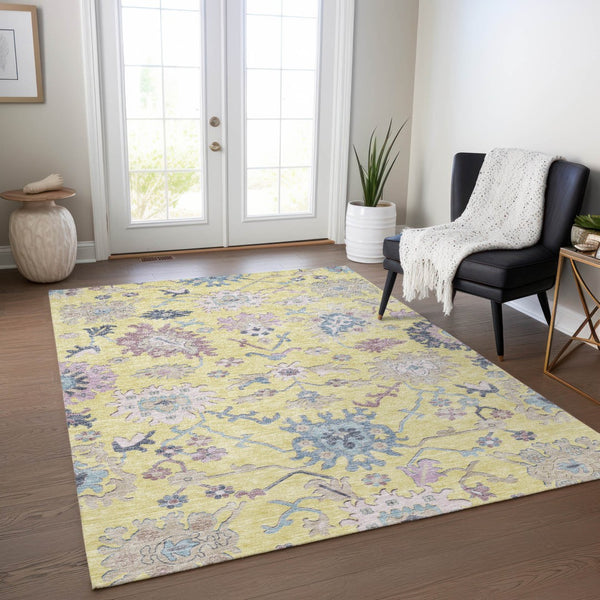 Homeroots 3' Blue Pink And Ivory Floral Washable Area Rug For Indoor And Outdoor Spaces, Durable And Stylish 9' X 12' Polyester 605347