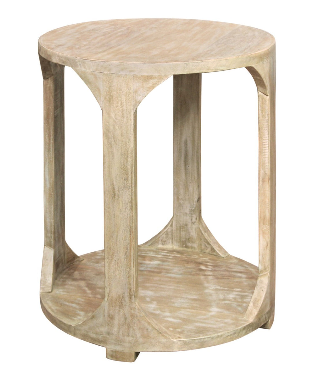 HomeRoots 24" Rustic Distressed Solid Wood Round End Table with Shelf - Vintage Charm for Any Room 605349