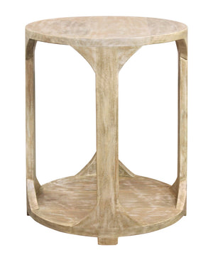 HomeRoots 24" Rustic Distressed Solid Wood Round End Table with Shelf - Vintage Charm for Any Room 605349