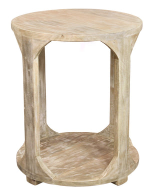 HomeRoots 24" Rustic Distressed Solid Wood Round End Table with Shelf - Vintage Charm for Any Room 605349