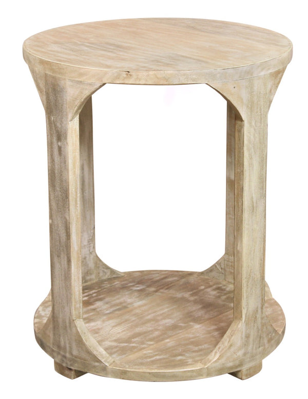 HomeRoots 24" Rustic Distressed Solid Wood Round End Table with Shelf - Vintage Charm for Any Room 605349