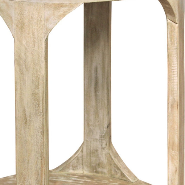 HomeRoots 24" Rustic Distressed Solid Wood Round End Table with Shelf - Vintage Charm for Any Room 605349