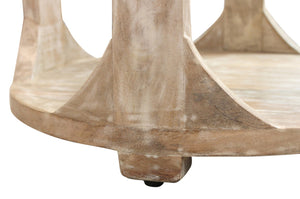 HomeRoots 24" Rustic Distressed Solid Wood Round End Table with Shelf - Vintage Charm for Any Room 605349