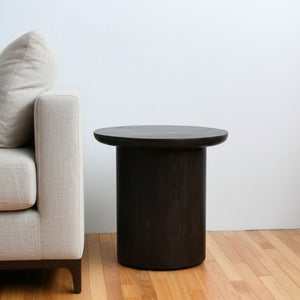 HomeRoots 24" Dark Brown Distressed Solid Wood Round Pedestal End Table - Rustic Charm for Any Space 605351