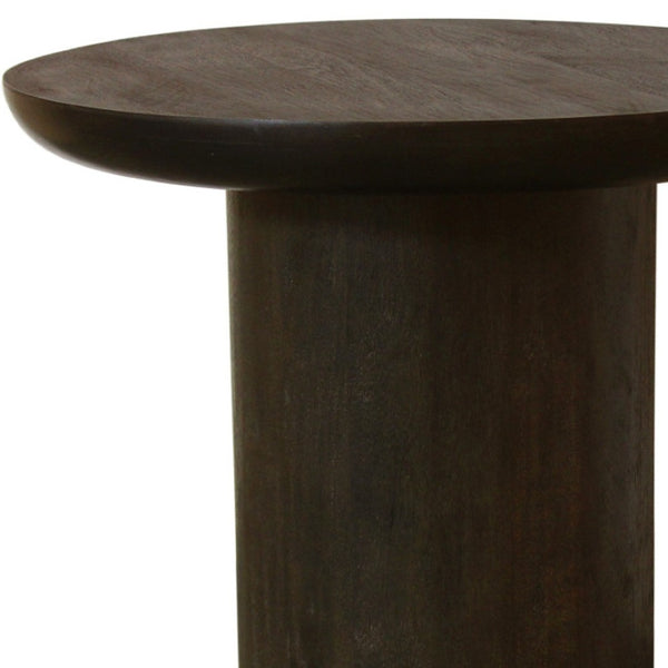 HomeRoots 24" Dark Brown Distressed Solid Wood Round Pedestal End Table - Rustic Charm for Any Space 605351