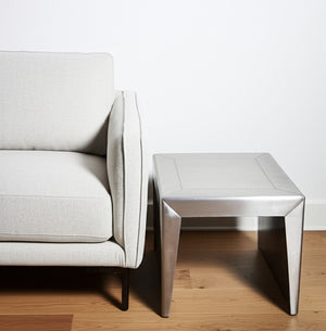 HomeRoots 24" Silver Aluminum & Solid Wood Square Sled End Table - Modern Industrial Accent for Any Room 605352