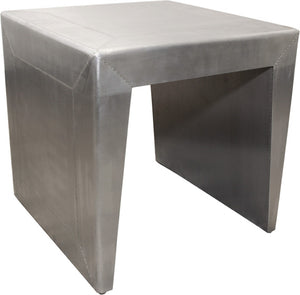 HomeRoots 24" Silver Aluminum & Solid Wood Square Sled End Table - Modern Industrial Accent for Any Room 605352