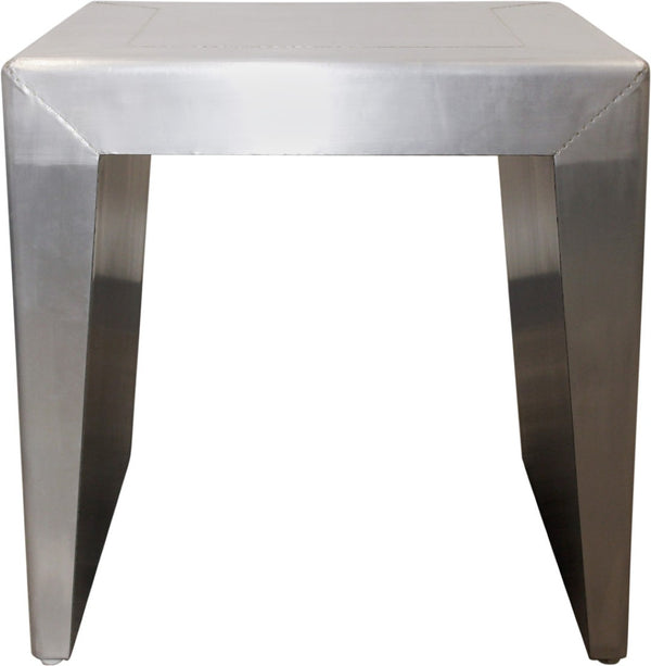 HomeRoots 24" Silver Aluminum & Solid Wood Square Sled End Table - Modern Industrial Accent for Any Room 605352