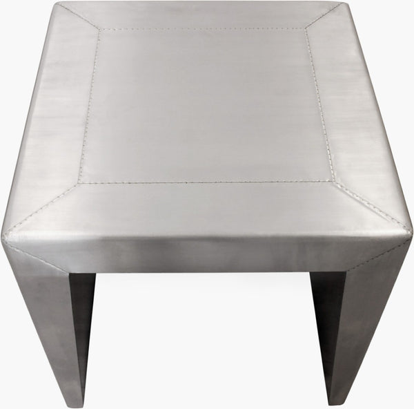 HomeRoots 24" Silver Aluminum & Solid Wood Square Sled End Table - Modern Industrial Accent for Any Room 605352
