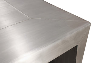 HomeRoots 24" Silver Aluminum & Solid Wood Square Sled End Table - Modern Industrial Accent for Any Room 605352