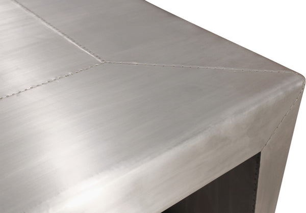 HomeRoots 24" Silver Aluminum & Solid Wood Square Sled End Table - Modern Industrial Accent for Any Room 605352