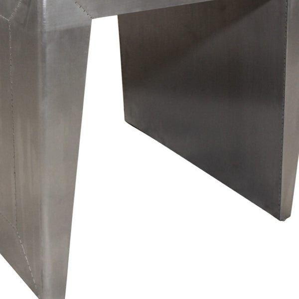 HomeRoots 24" Silver Aluminum & Solid Wood Square Sled End Table - Modern Industrial Accent for Any Room 605352