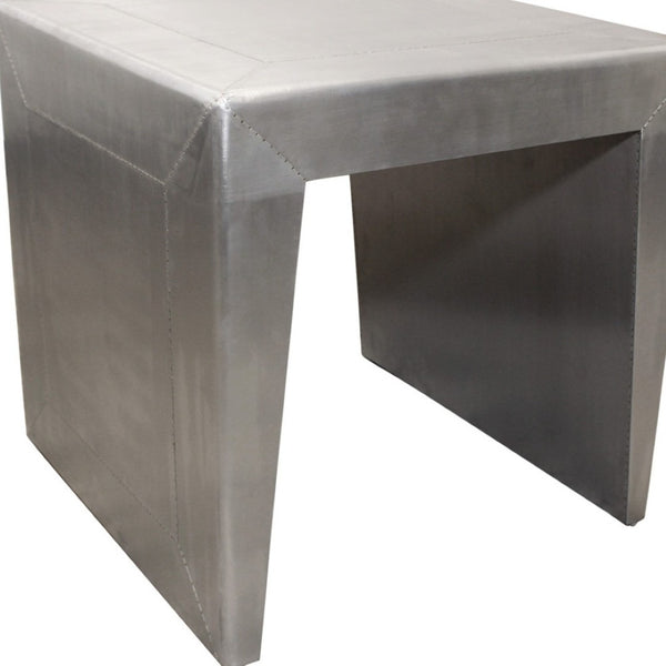 HomeRoots 24" Silver Aluminum & Solid Wood Square Sled End Table - Modern Industrial Accent for Any Room 605352
