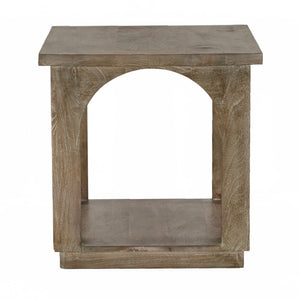HomeRoots 24" Rustic Brown Distressed Solid Mango Wood Square Floor Shelf End Table for Versatile Use 605353