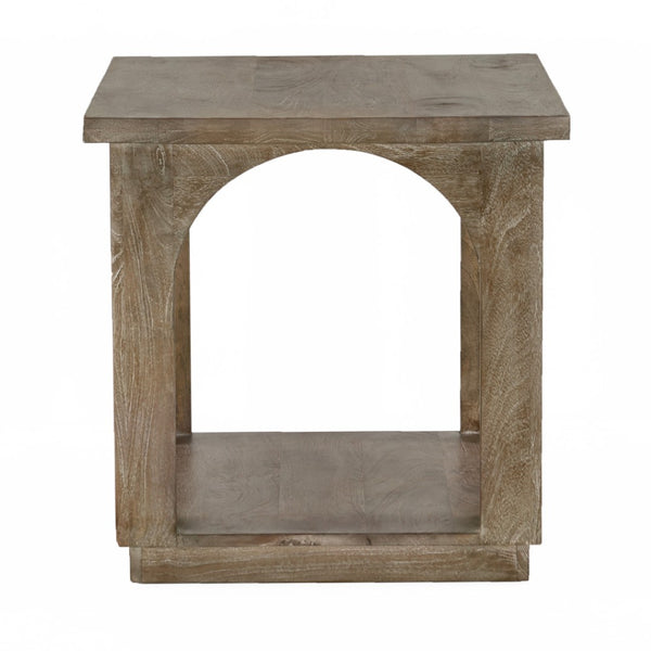 HomeRoots 24" Rustic Brown Distressed Solid Mango Wood Square Floor Shelf End Table for Versatile Use 605353