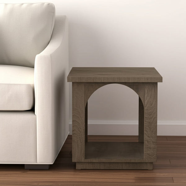 HomeRoots 24" Rustic Brown Distressed Solid Mango Wood Square Floor Shelf End Table for Versatile Use 605353