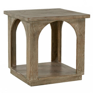 HomeRoots 24" Rustic Brown Distressed Solid Mango Wood Square Floor Shelf End Table for Versatile Use 605353