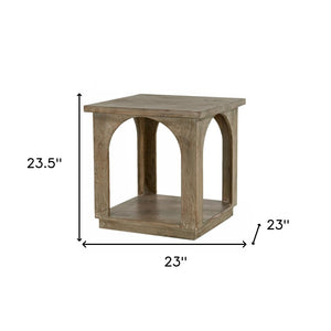 HomeRoots 24" Rustic Brown Distressed Solid Mango Wood Square Floor Shelf End Table for Versatile Use 605353