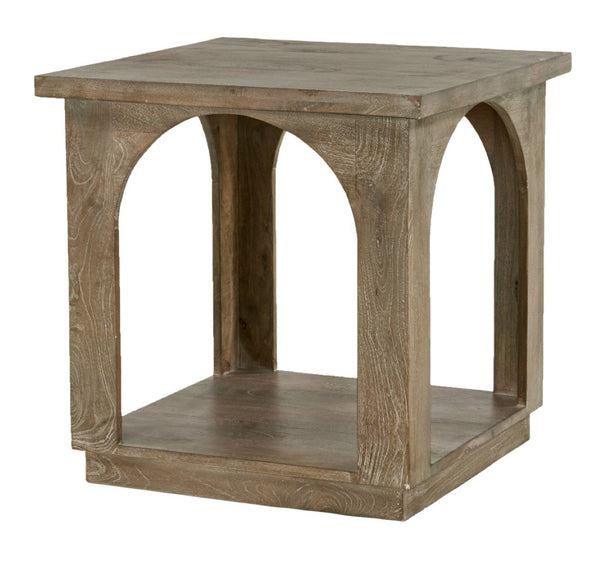 HomeRoots 24" Rustic Brown Distressed Solid Mango Wood Square Floor Shelf End Table for Versatile Use 605353