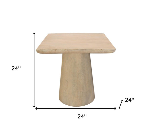 HomeRoots 24" Natural Distressed Solid Wood Pedestal End Table - Rustic Charm for Living Rooms & Bedrooms 605354