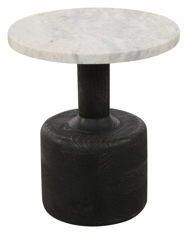 HomeRoots 21" Distressed Black Solid Wood & White Marble Round Pedestal End Table – Vintage Charm & Versatile Use 605356